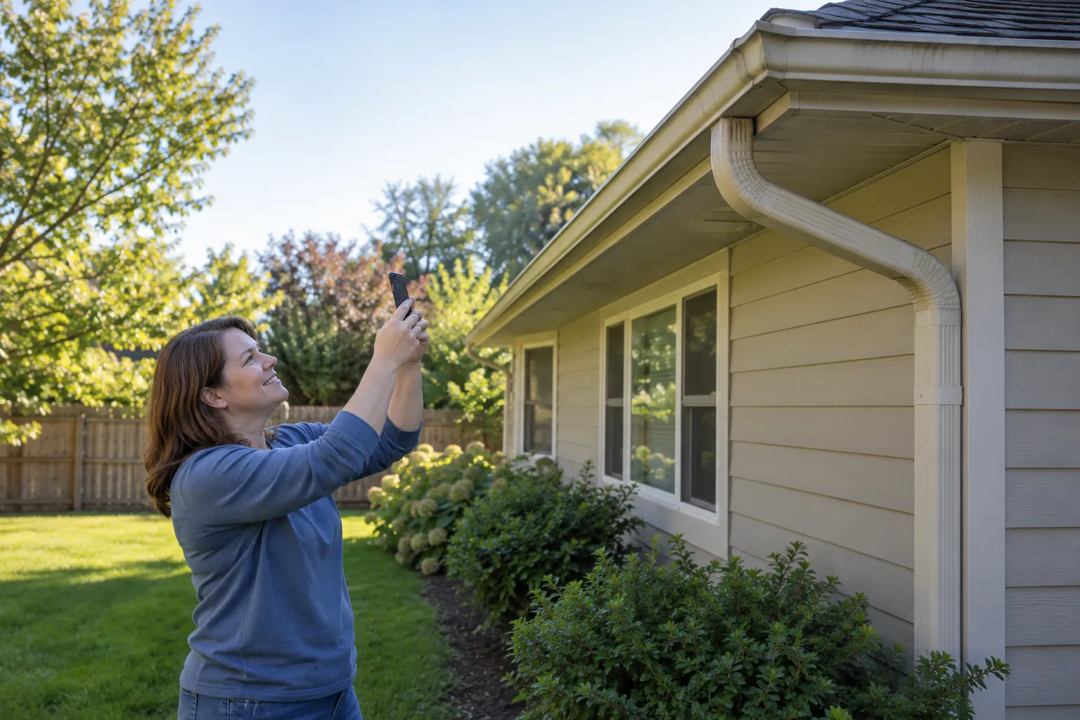 A homeowner in the Rockwood area photographing roof shingles to prepare for an estimate